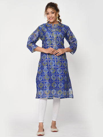 Women Blue & Grey Floral Straight Aradhy Kurta for Women Online