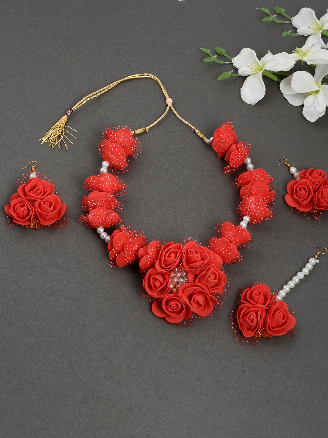 Red rose flower jewelry on sale set