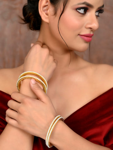 Set Of 4 Gold Plated Pearl Studded Handcrafted Bangles