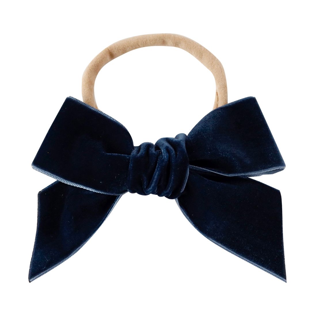 Pepa London Velvet Hairband with Thin Navy Bow