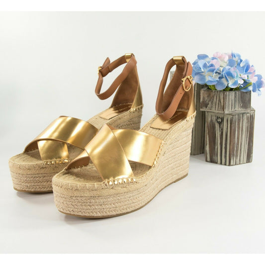 Capri Miller leather espadrille wedges in gold - Tory Burch | Mytheresa