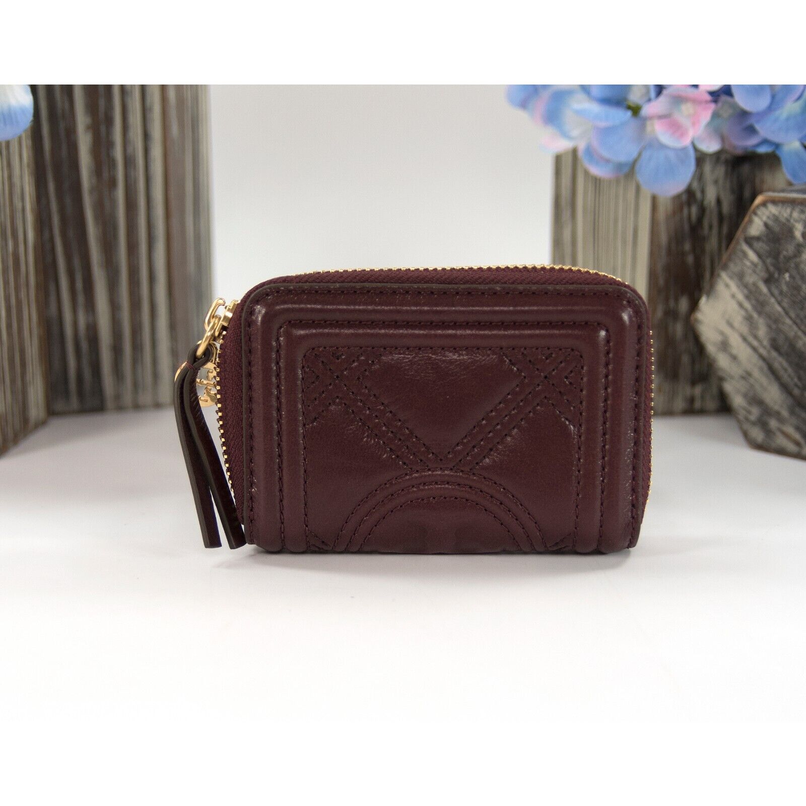 Tory Burch Nebbiolo Soft Waxed Leather Mini Compact Zip Around Wallet –  Design Her Boutique