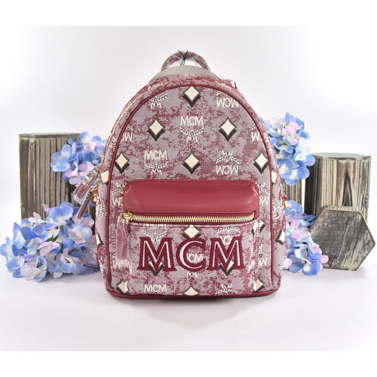 MCM Visetos Red Powder Pink Colorblock Monogram Mini Backpack Crossbod –  Design Her Boutique