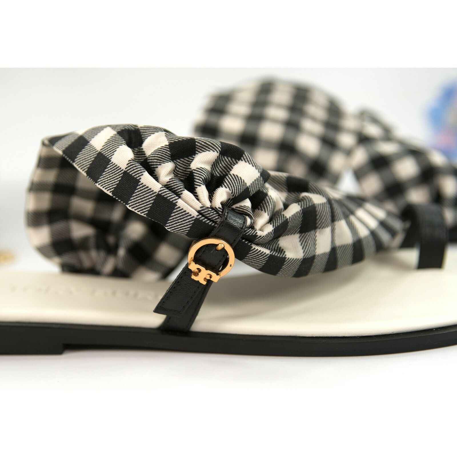 Tory Burch Black New Ivory Gingham Twill Leather Selby Scarf Sandals S –  Design Her Boutique