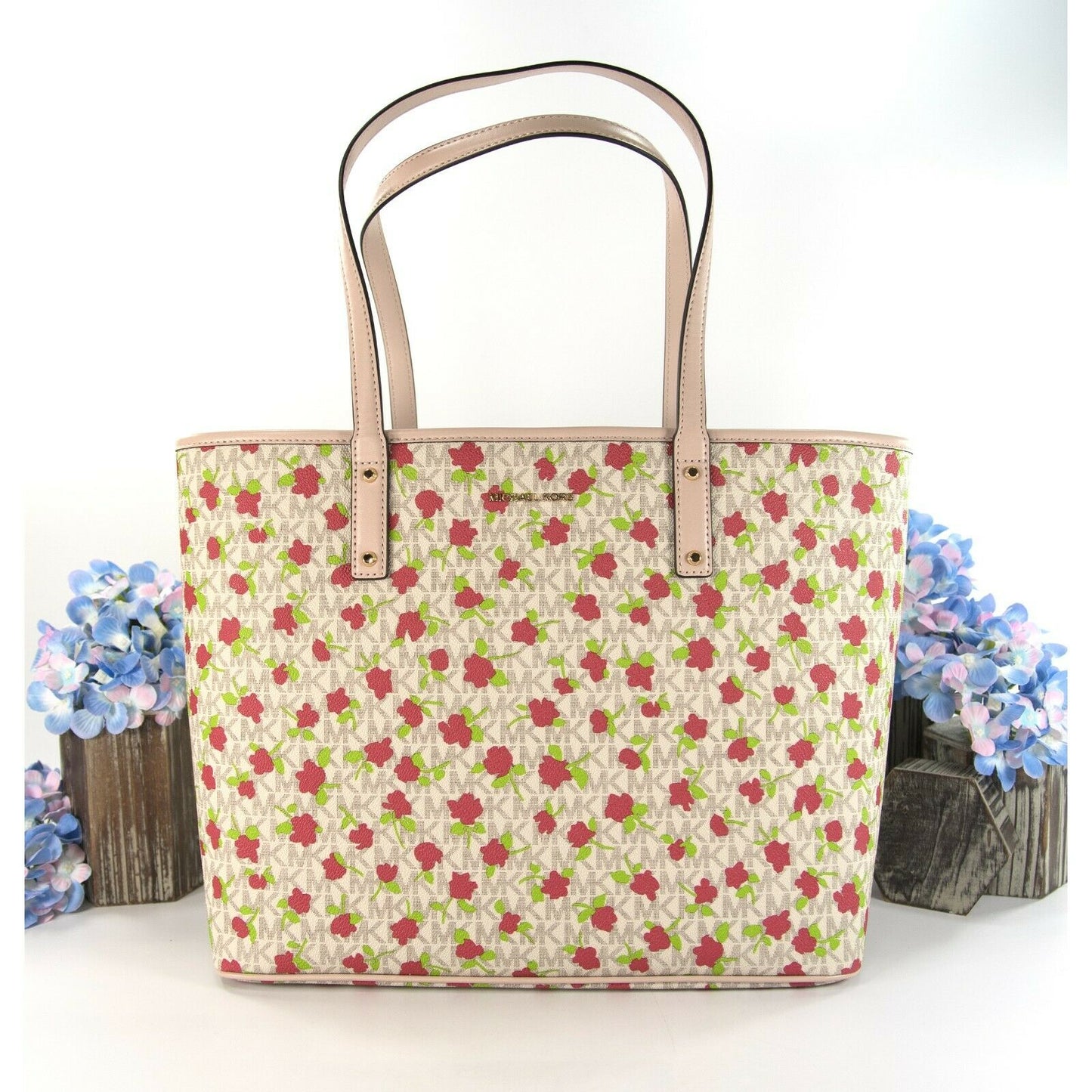 Michael Kors Vanilla Monogram Floral Faux Leather Carter Travel Tote B –  Design Her Boutique