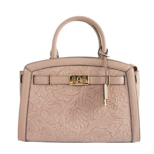 Michael Kors Karson Fawn Large Leather Pink Floral Tooled Satchel Bag NWT