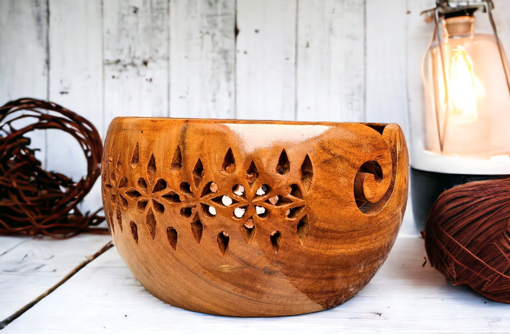 Haldina Wood Crafted Yarn Bowl - Yarn Holder for Crochet and