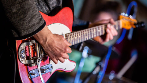 Musician playing electric guitar