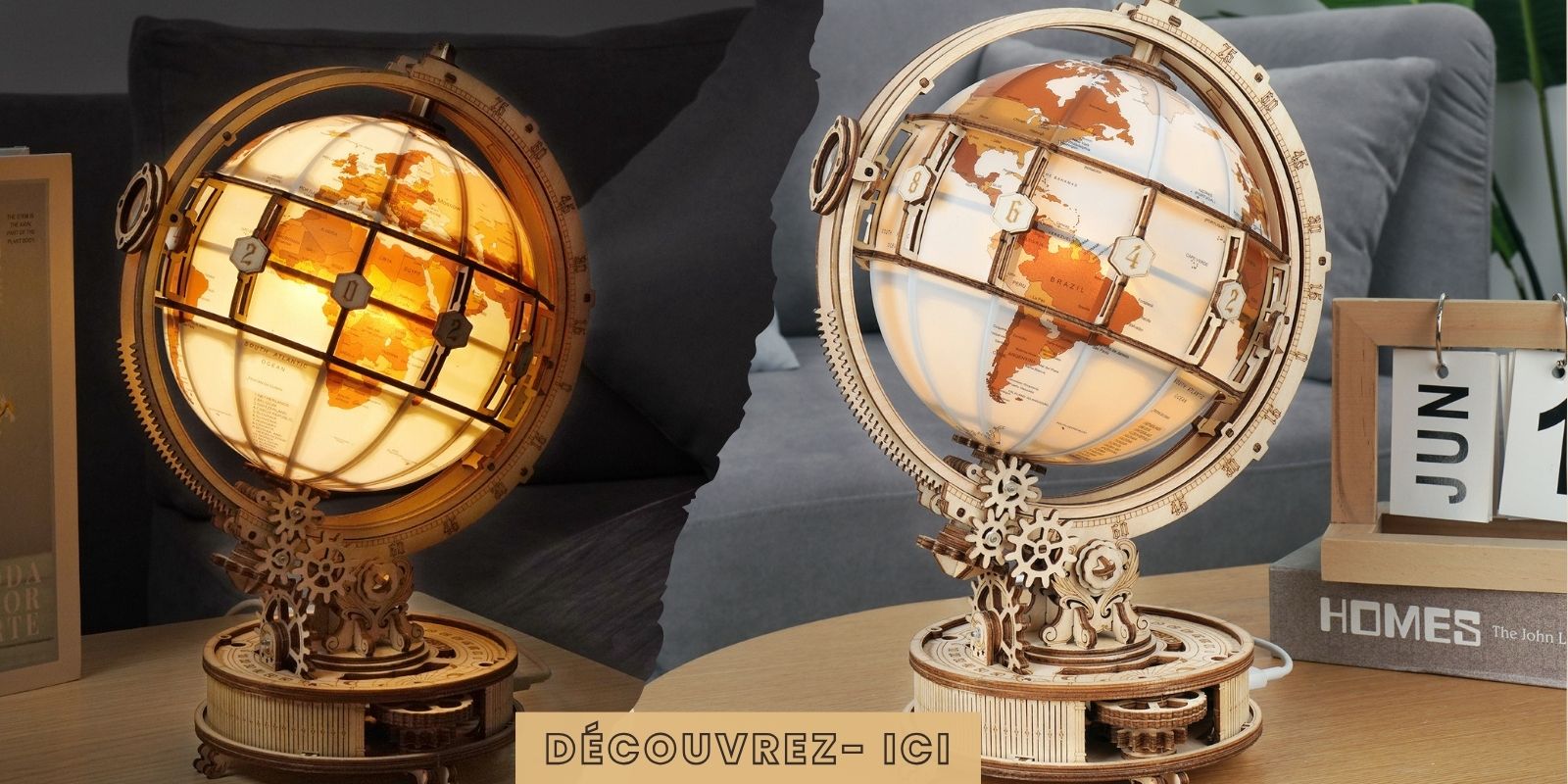 Puzzle 3D en Bois • Globe Terrestre Lumineux – L'esprit Bois