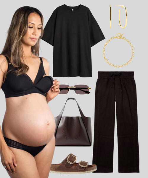 HOTMILK AMBITION T-SHIRT MATERNITY AND NURSING BRA WITH MAMA STYLE OUTFIT SUGGESTION