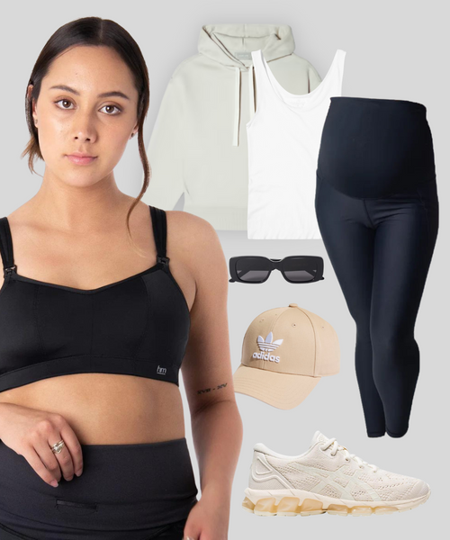 HOTMILK ZEN SPORTS MATERNITY AND NURSING BRA WITH MAMA STYLES OUTFIT SUGGESTION