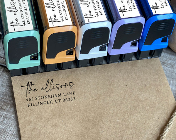 self-inking stamps in 5 different colors