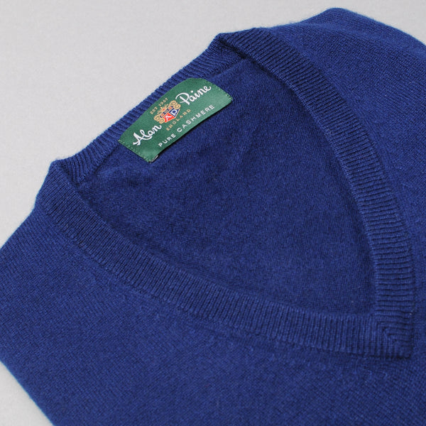 Alan Paine Cashmere V Neck Sweater Dark Navy Harrison Limited