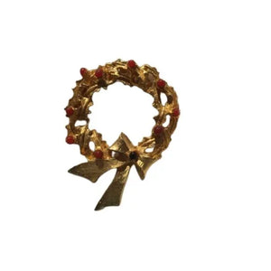 ⬇️ Gold Plated‎ Metal Christmas Wreath Brooch Pin - Bestbasket Online
