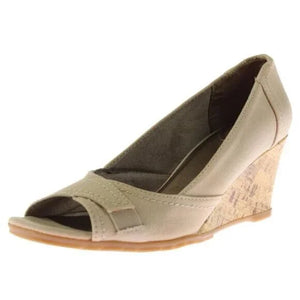 NWOB Life Stride Women's Promote Tan Canvas Open Toe Wedge Heels Shoes Size 8 - Bestbasket Online