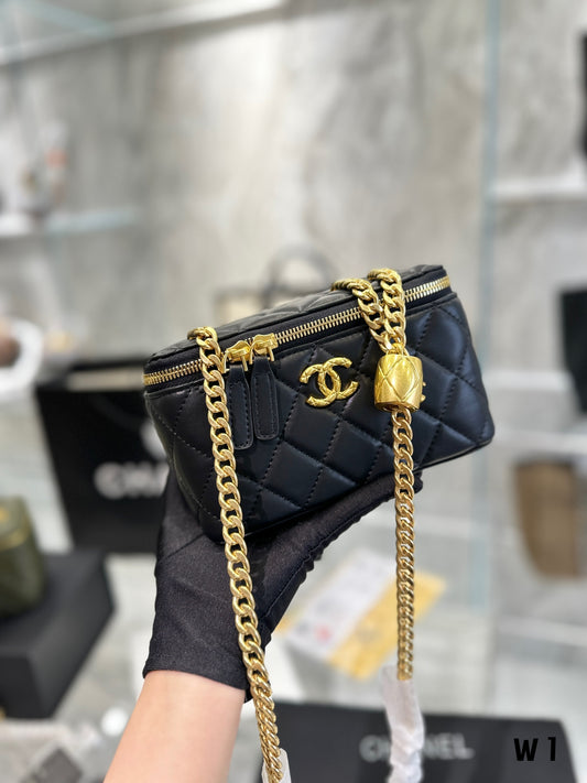 Chanel Black Quilted Caviar WOC Wallet On Chain Gold Hardware