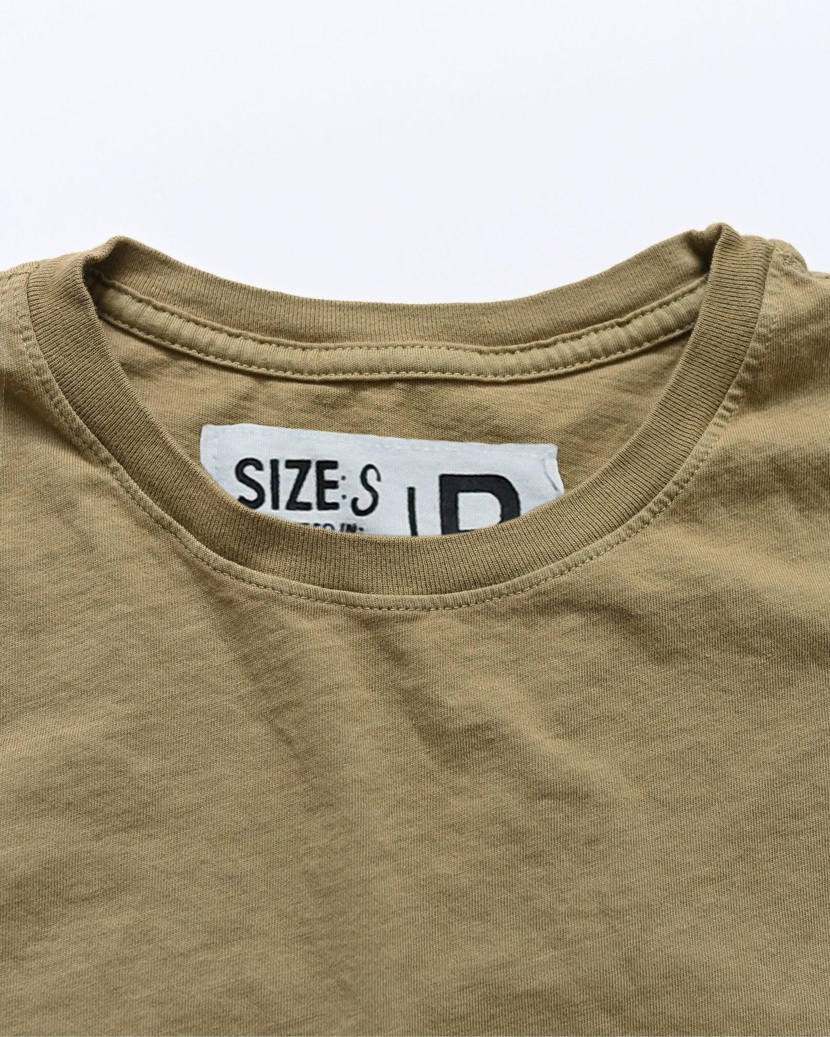 Close-up of an olive t-shirt collar