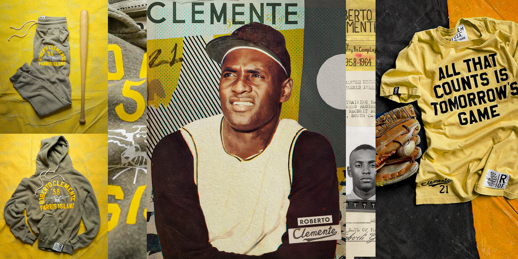 A stylized portrait of a baseball player with the name 'Clemente' and number 21.