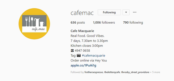 cafe macquarie instagram profile page