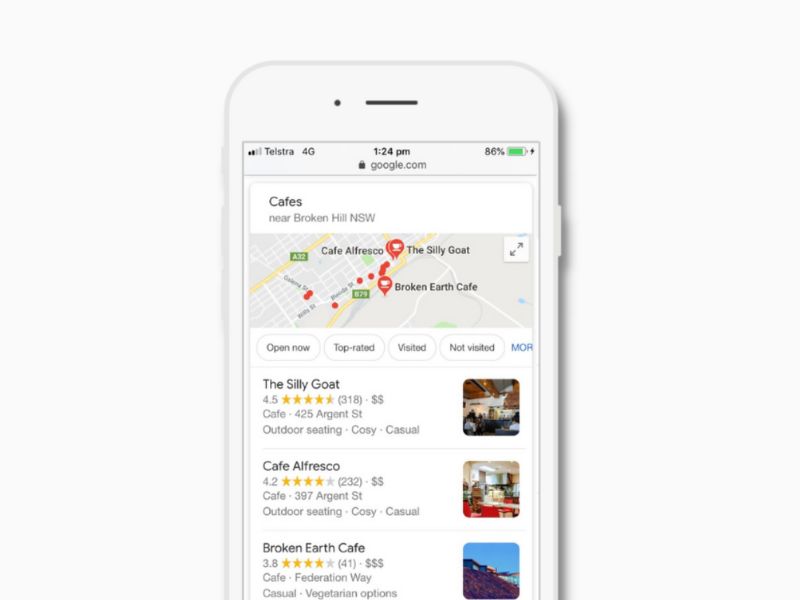 google maps local cafe search