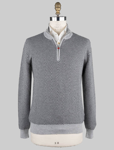 Kiton Gray Cashmere Sweater Half Zip