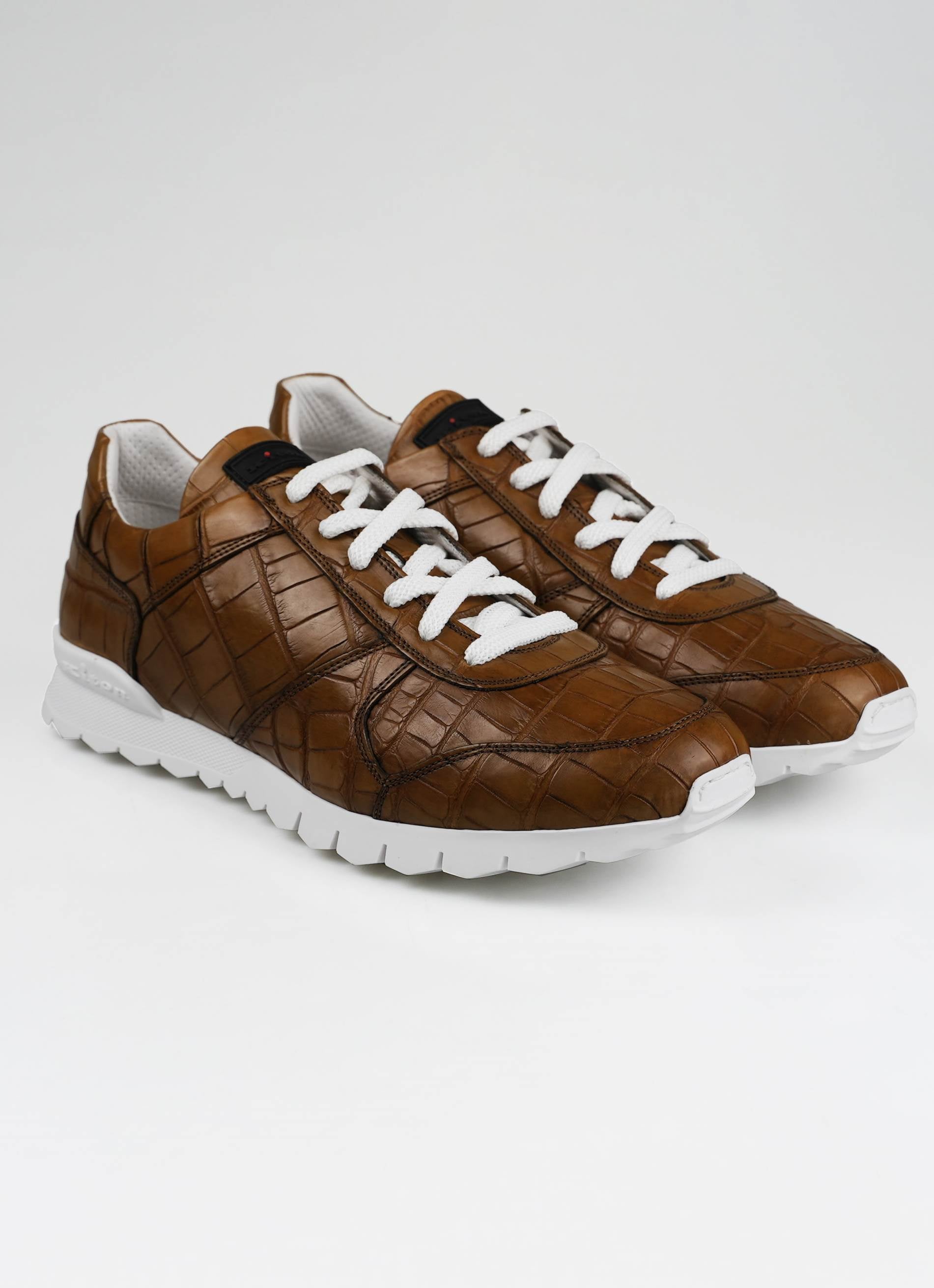 Kiton Brown Leather Crocodile Sneakers