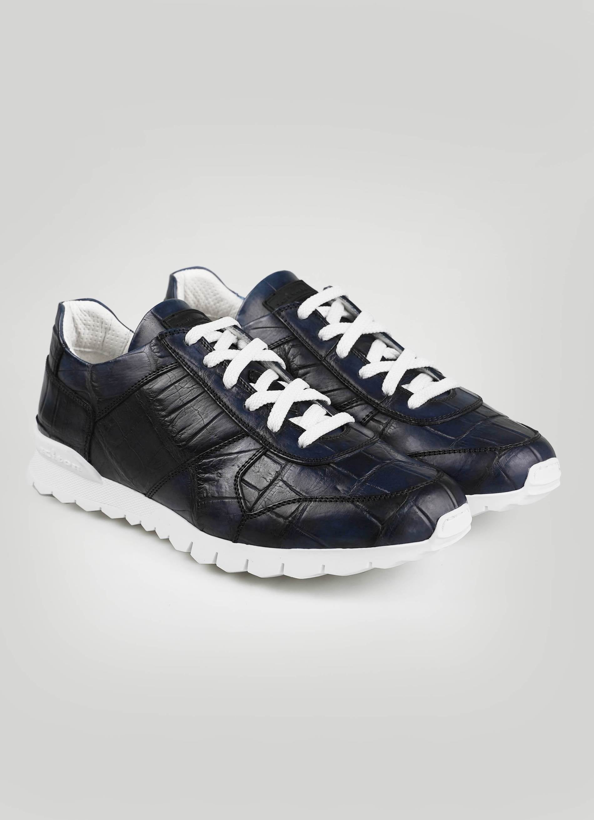 Kiton Blue Leather Crocodile Sneakers