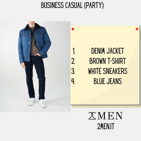 business casual look sweater, denim jacket with fur, jeans, and white sneakers