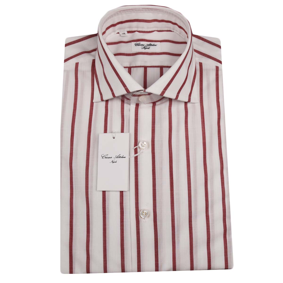 Cesare Attolini White Burgundy Cotton Shirt