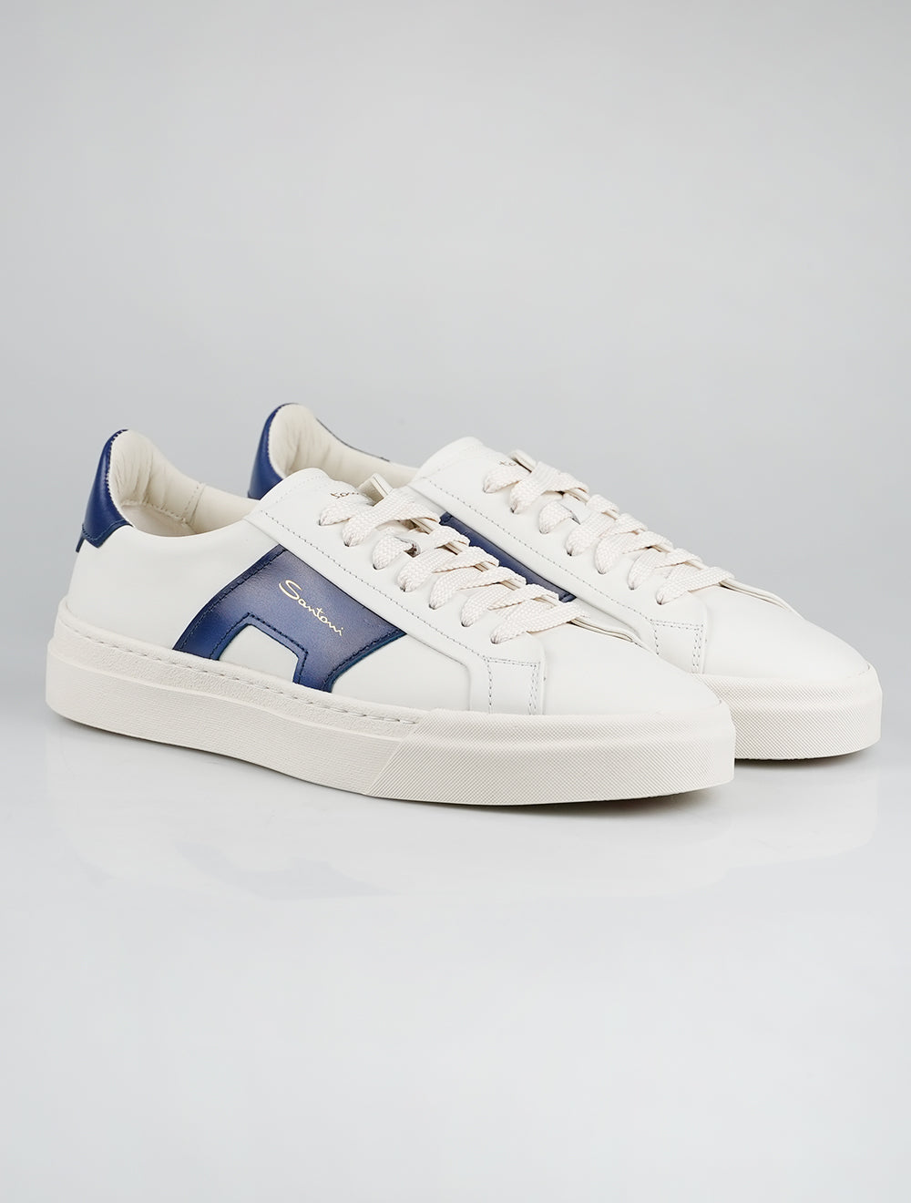 Santoni White Blue Leather Sneakers MBGT21779PNNGXAVI48SSX3