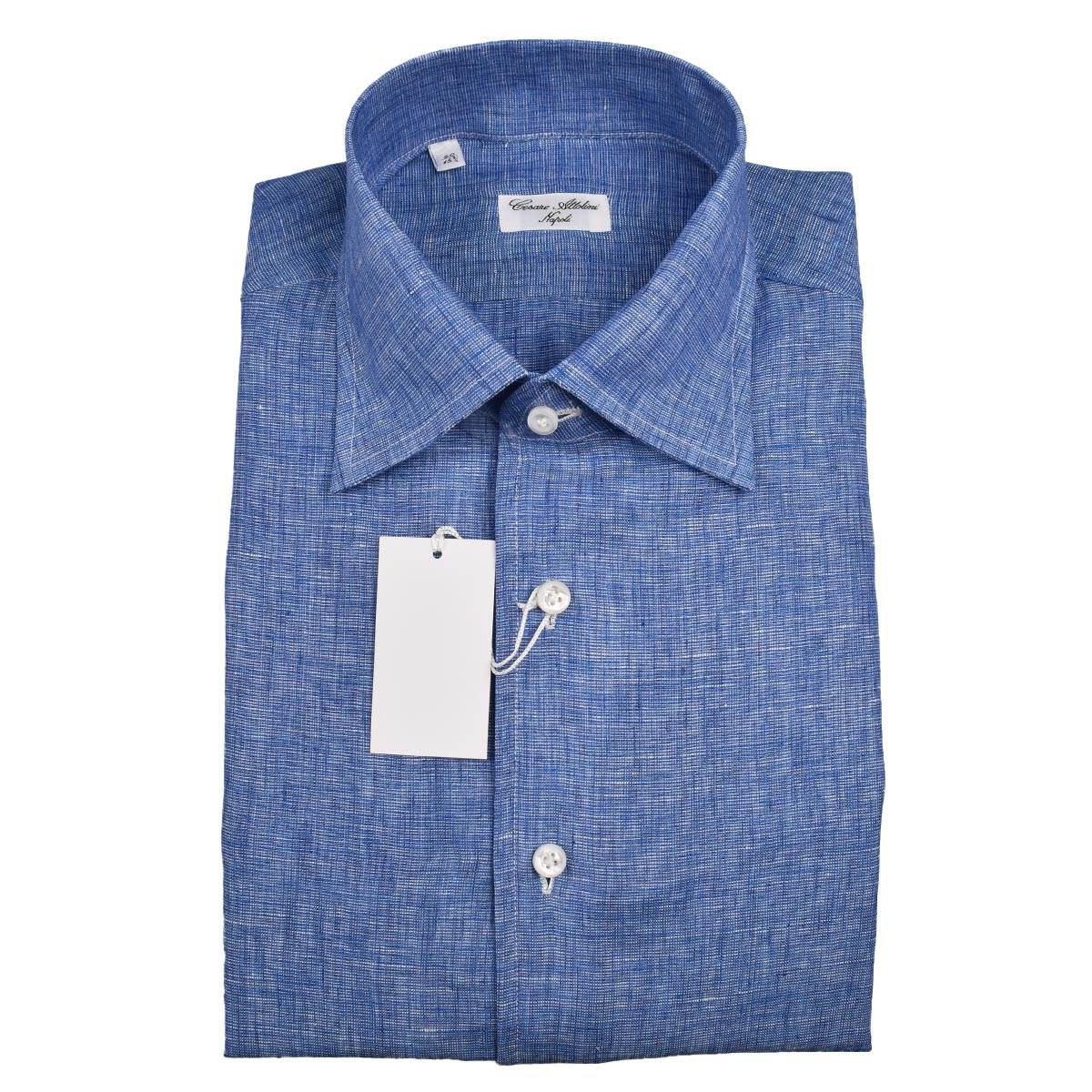 Cesare Attolini Blue White Linen Shirt