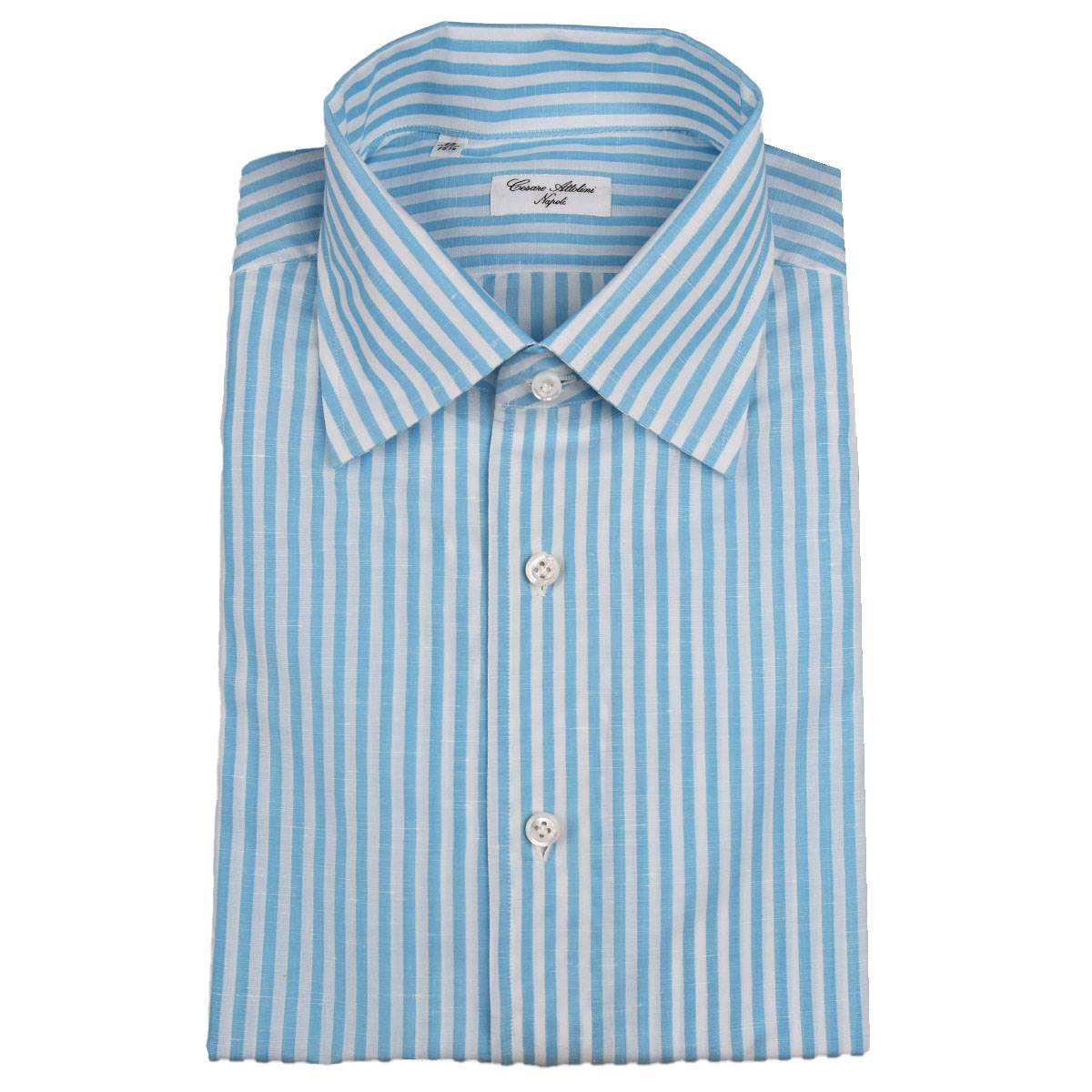 Cesare Attolini Light Blue White Linen Cotton Shirt