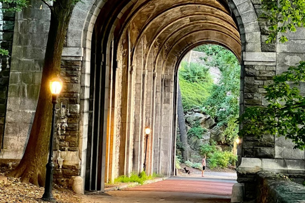 a person standing in fort tryon park 