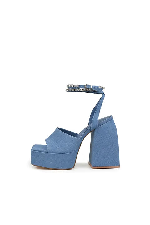 Step Into It Platform Mule Heels (Denim)