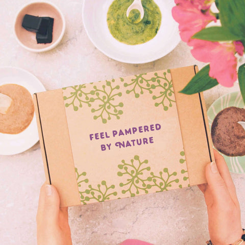 self care letterbox gift with gift message 'feel pampered by nature'