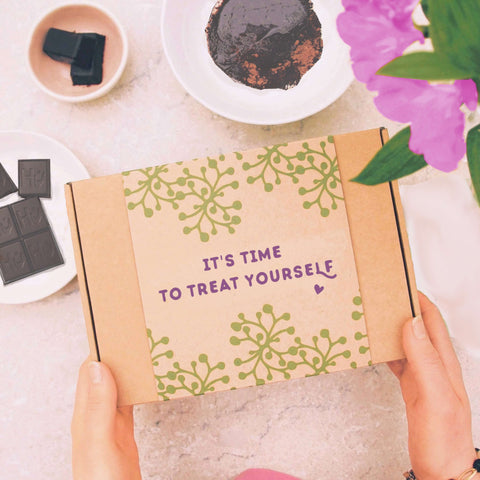 pamper letterbox gift with gift message 'it's time to treat yourself'