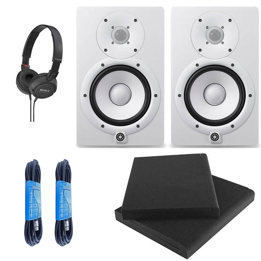 Yamaha HS5 Powered Studio Monitor Kit with Cables and Isolation Pads (White  Monitors)