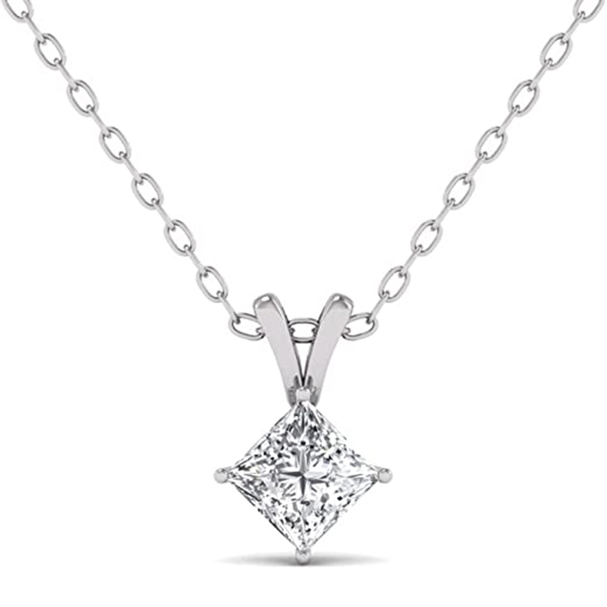 14K White Gold Princess Cut Diamond Padlock Pendant