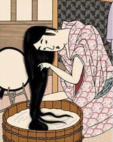 heian japanese woman rinsing hair