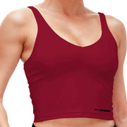 Longline Padded Tank Tops for Women with Built-in Bra, Workout Crop Top for Yoga, Running or Gym Maroon