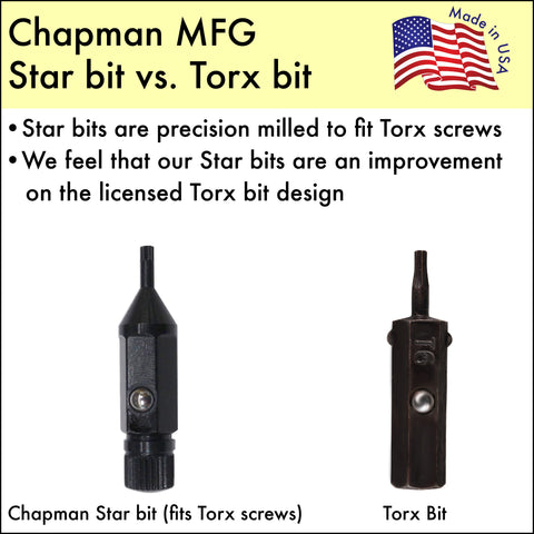 Chapman star bits fit Torx screws just as well as Torx bits, but are an overall improved design!