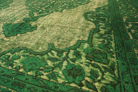 Vintage emerald green over-dyed rug from the Carved Collection