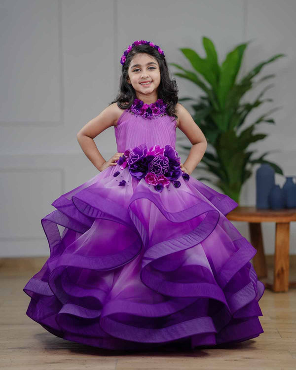 Buy Purple Satin Khatli Worked Party Wear Gown | Gowns