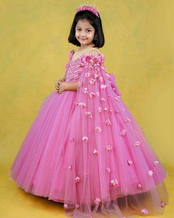 Buy Girls Plum Color Feathers Gown Online in India