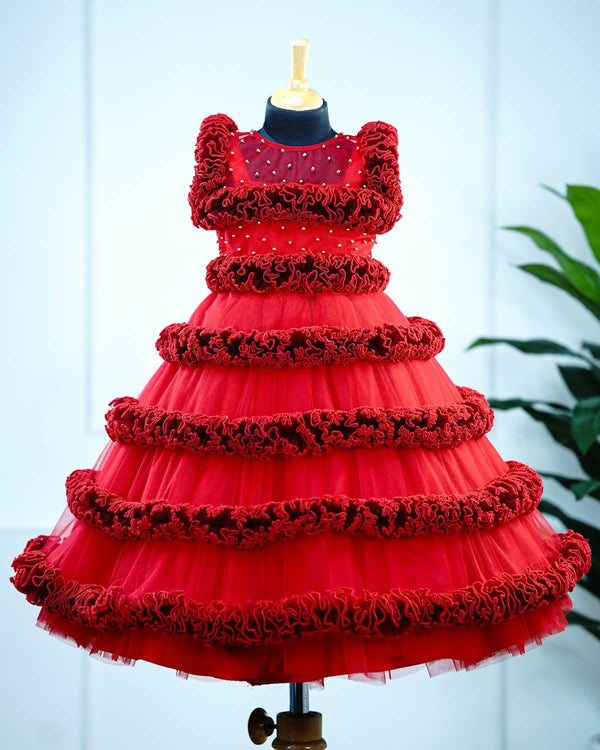 Buy Party Wear Red Khatli Work Chinnon Silk Gown Online From Surat  Wholesale Shop.
