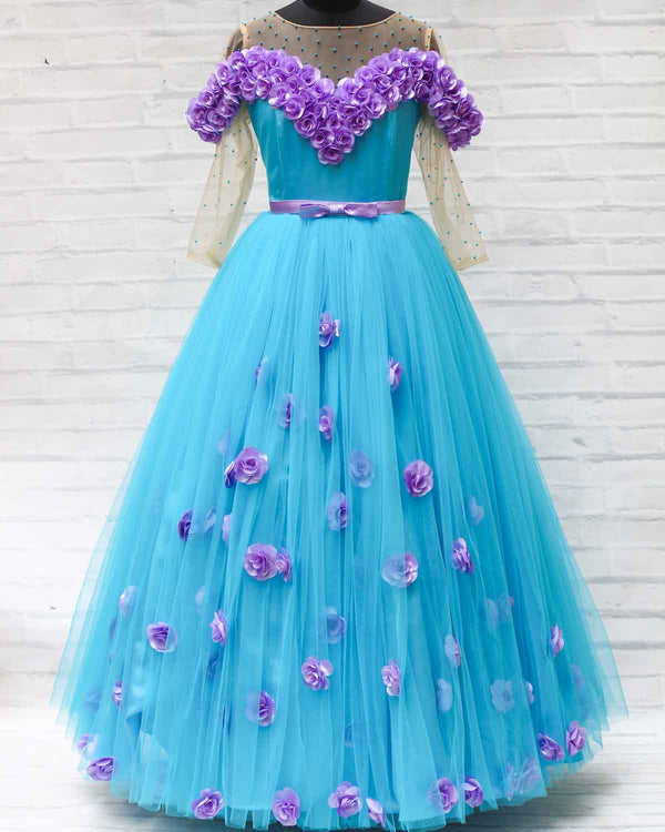 Royal Blue Ball Gown Square Long Sleeve Appliques Wedding Dress - Na Dhukan  - Pure Desi Market
