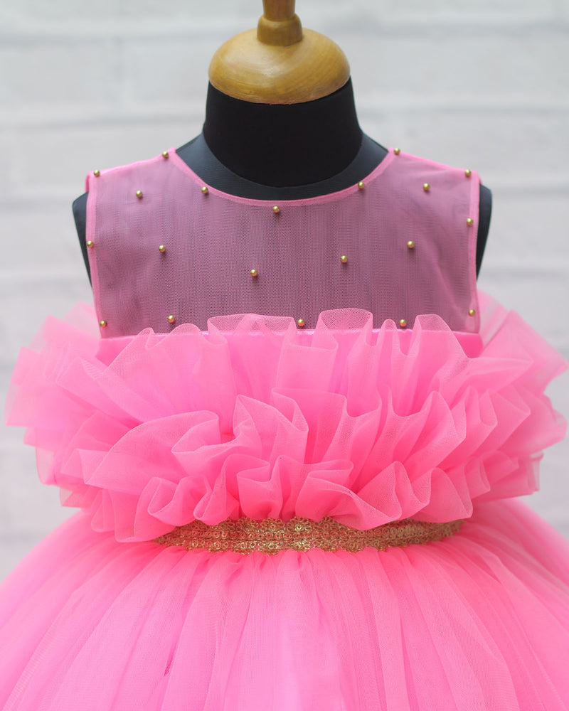 Dark Baby Pink Tulle Frill Frock