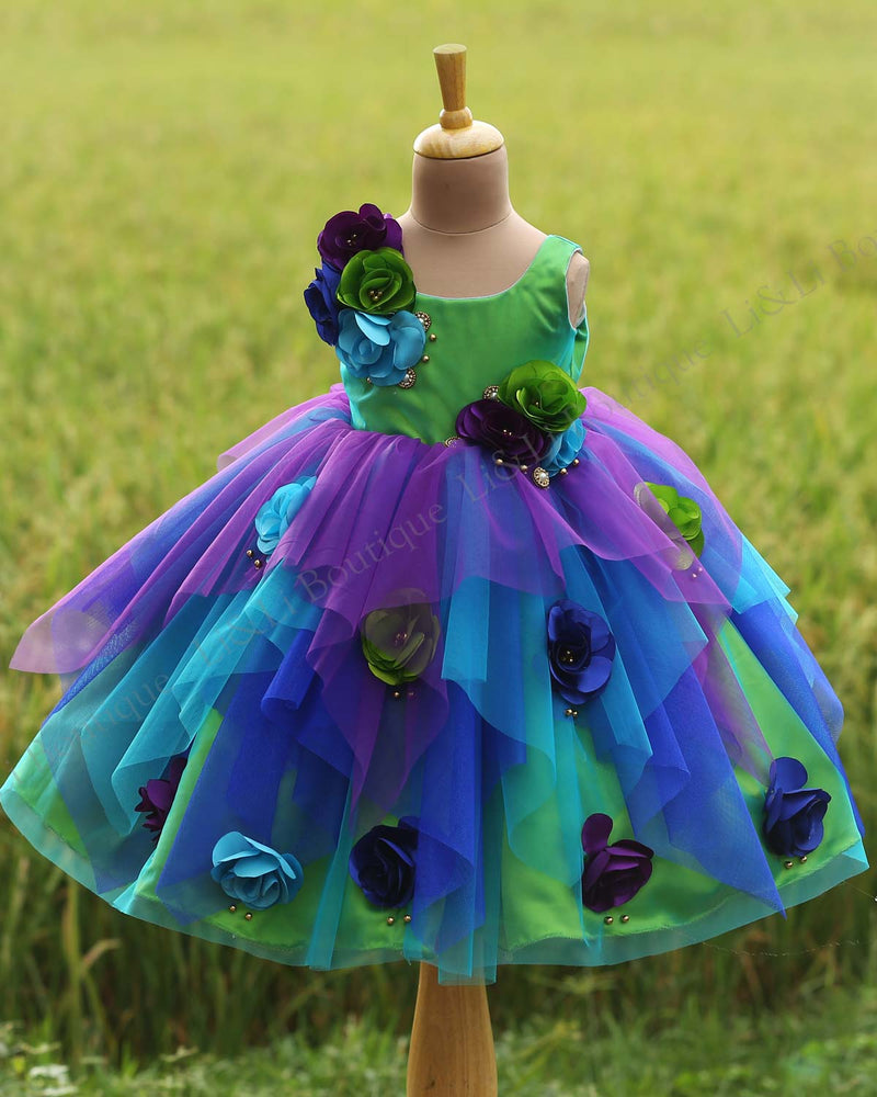 Buy Flower Frock Online For Kids | Peacock Flower Frock Online For ...