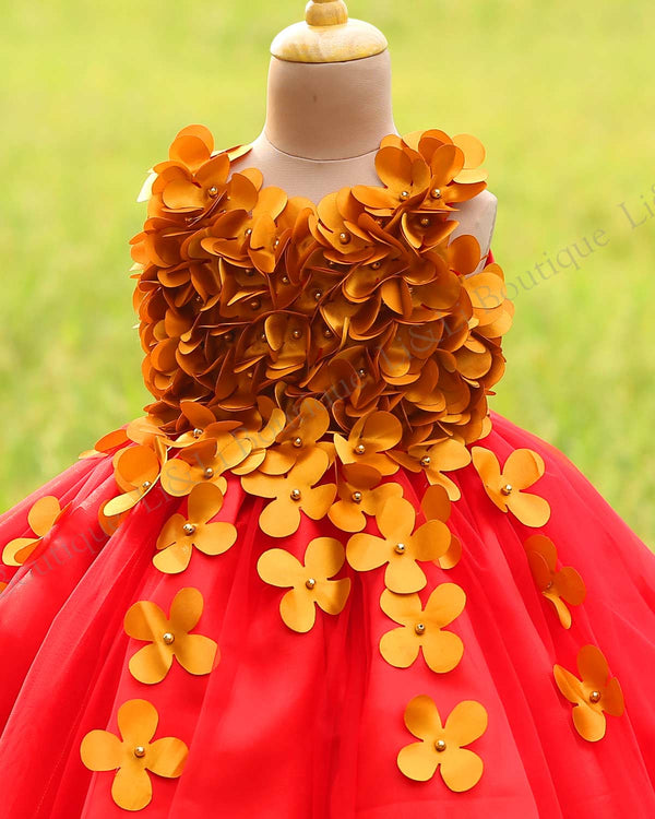 Red velvet frock with golden sparkle embellishment