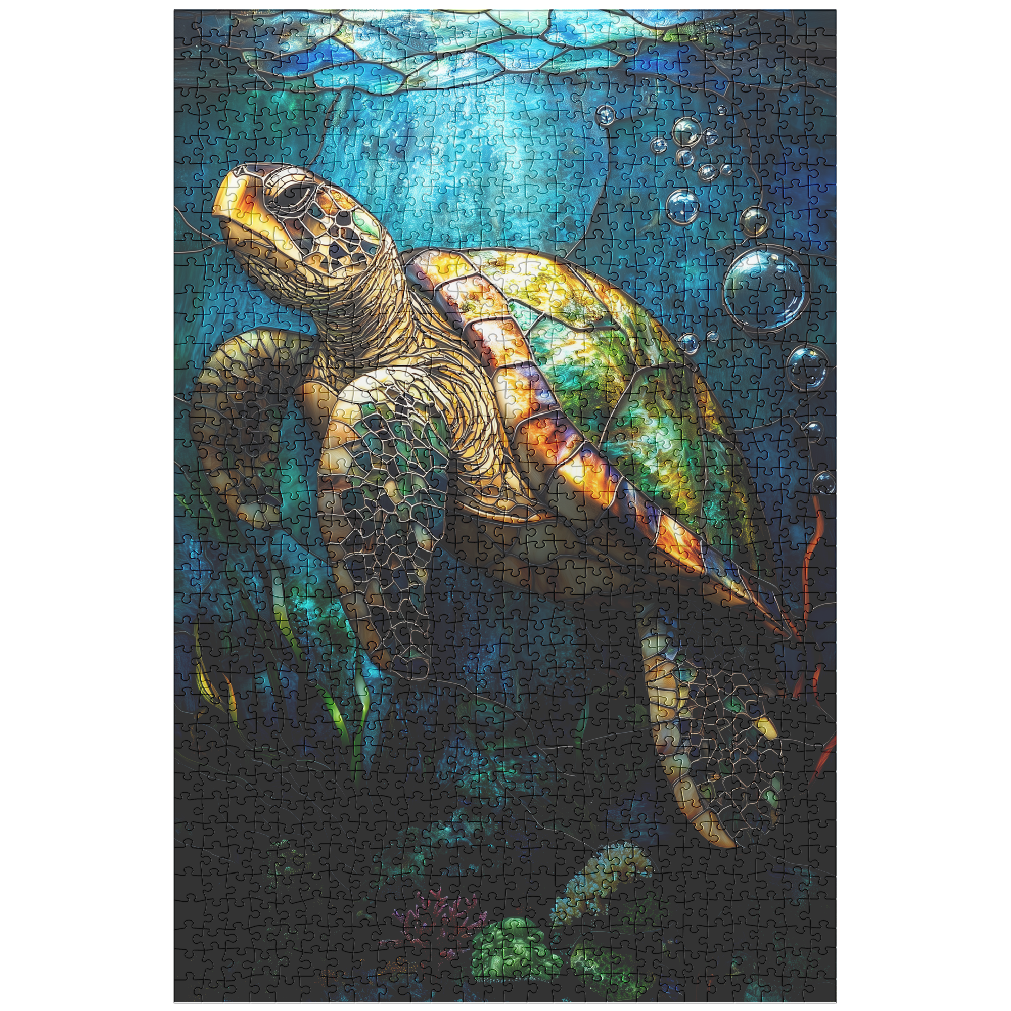 Graceful Sea Turtle Swimming in Stained Glass Style 1014-Piece Jigsaw Puzzle